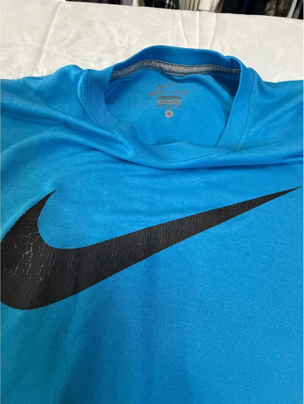 Nike Dri-FIT Men's Long Sleeve Blue Athletic Shirt with Black Swoosh and 'Elite'